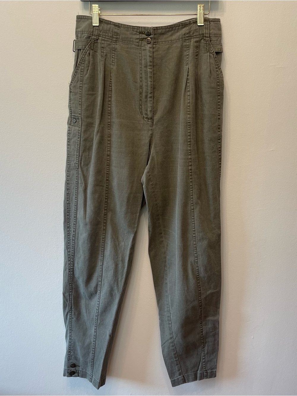 90s Together Linen/Cotton Green Buckle Waist Pants 30”